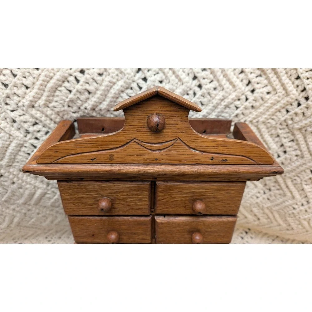 Vintage Wooden Apothecary Wall Cabinet 9 Drawer Spice Chest  Box 16x8x3